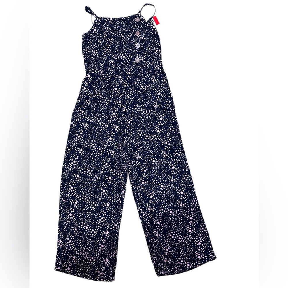 Epic Threads Color Carnival Peacoat Navy w Pink Stars Rayon Jumpsuit NWT Medium